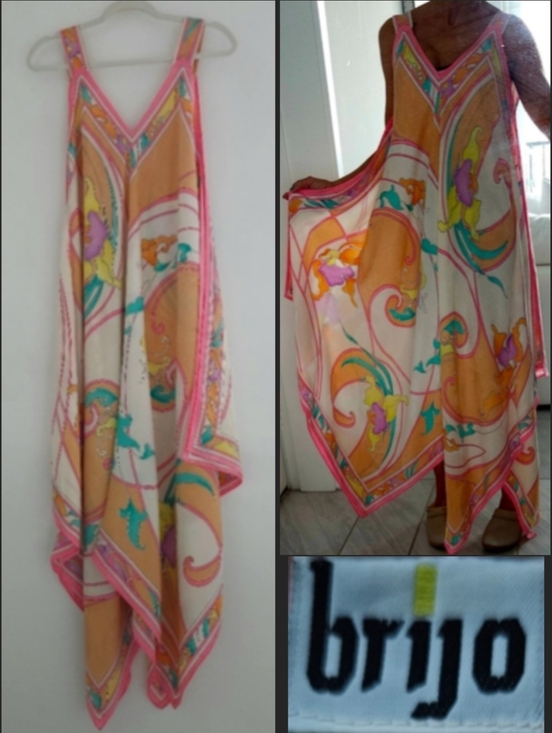 Vintage Dresses & Skirts - BRIJO Vintage Pastel Rolled Jacquard Silk Hankerchief V Tank Maxi Dress